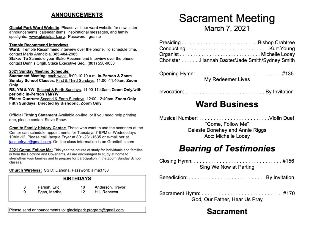 Sacrament meeting - Glacial Park News Inside Lds Sacrament Meeting Program Template