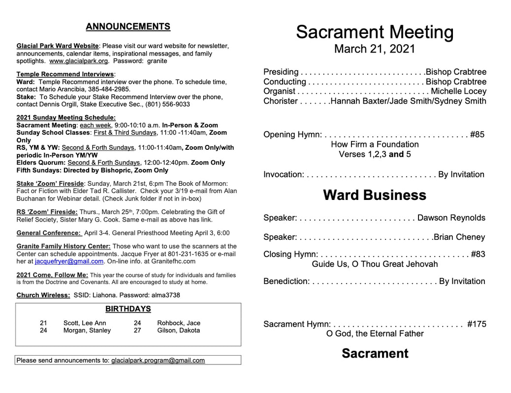 Sacrament meeting - Glacial Park News With Lds Sacrament Meeting Program Template